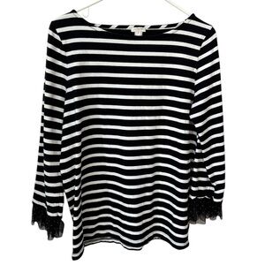 J Crew Striped Top Women’s Medium Black & White Polka Dot Tulle Cuff